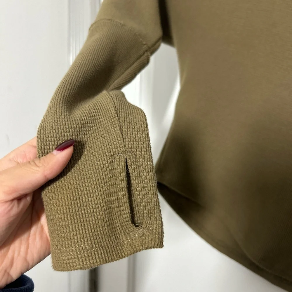 Free People Fuji Thermal Waffle Knit Long Sleeve Top size XS olive cozy comfy